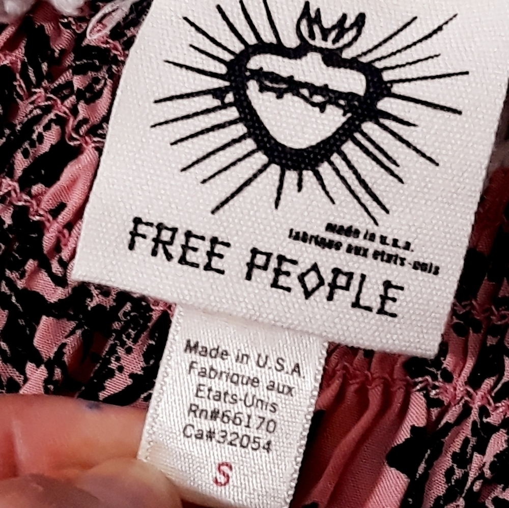 Free People Mini Dress 3/4 Sleeve Off  Shoulder Printed Black Coral Boho Small - Picture 10 of 13